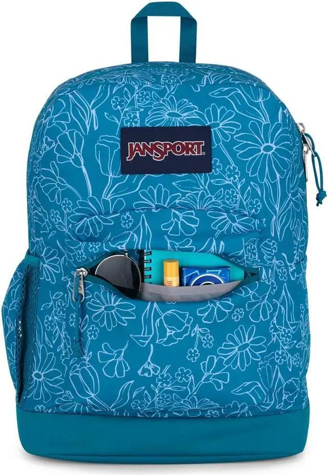 Alt view image 4 of 5 - JanSport Cross Town Plus Backpack - Large Main Compartment, Side Water Bottle Pocket, 15-Inch Padded Laptop Sleeve - Delightful Daisies Green