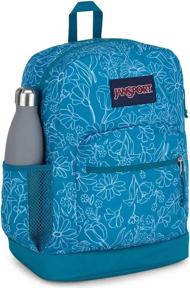 Alt view image 3 of 5 - JanSport Cross Town Plus Backpack - Large Main Compartment, Side Water Bottle Pocket, 15-Inch Padded Laptop Sleeve - Delightful Daisies Green