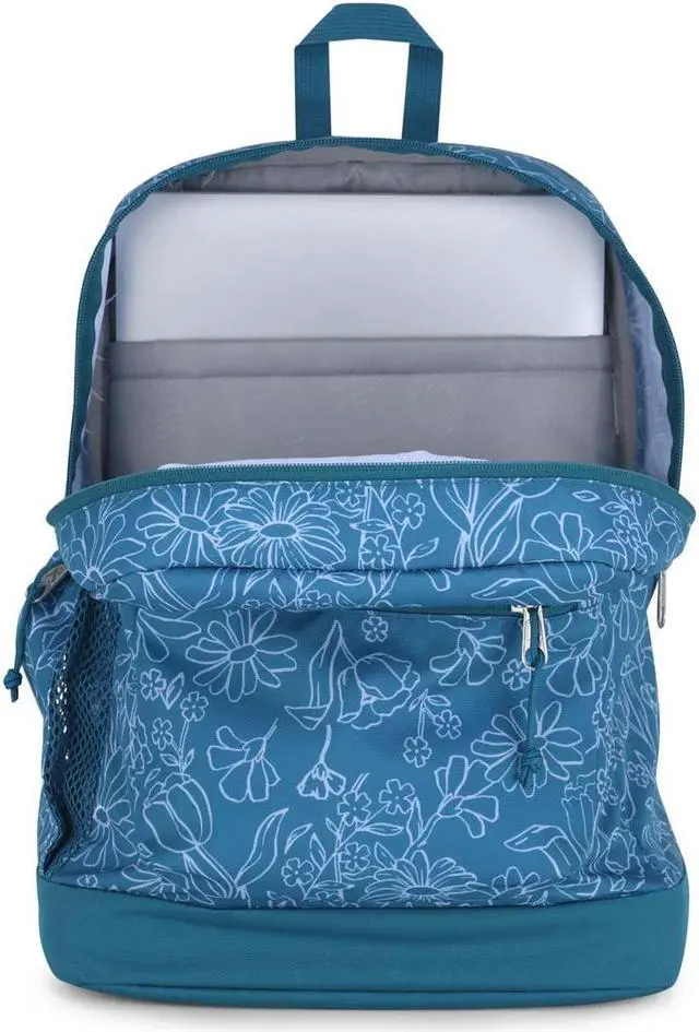 Alt view image 5 of 5 - JanSport Cross Town Plus Backpack - Large Main Compartment, Side Water Bottle Pocket, 15-Inch Padded Laptop Sleeve - Delightful Daisies Green