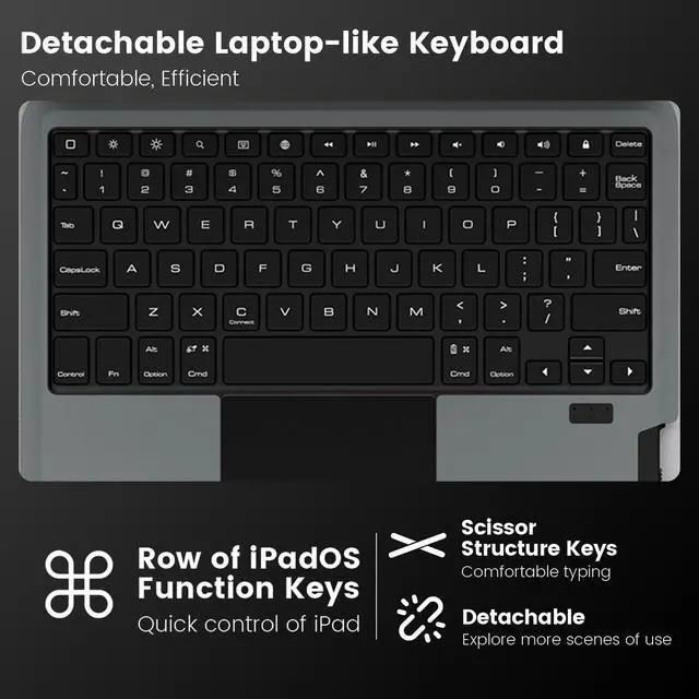 Alt view image 3 of 5 - Nillkin iPad Air 5th/4th Generation Case wth Keyboard, Detachable Keyboard Case for iPad Pro 11(1st/2nd/3rd/4th Gen), Magic Trackpad, Multiple Angles Stand, Black