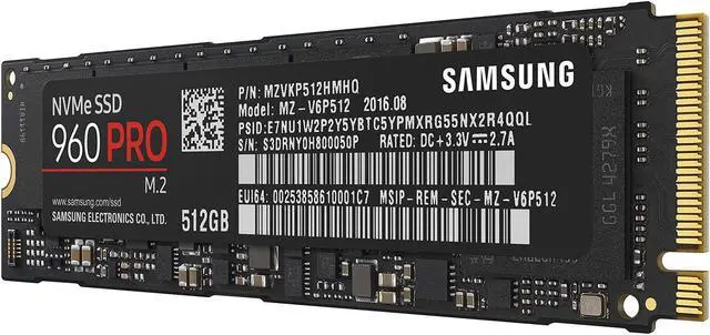 Alt view image 3 of 5 - Samsung 960 PRO NVMe M.2 512GB SSD (MZ-V6P512BW)