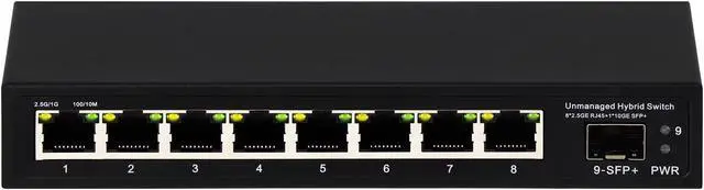 Main image of 8 Port 2.5G Unmanaged Ethernet Switch 8x2.5GBase-T Ports 1x10G SFP+ Fiber Switch 60Gbps Bandwidth Desktop/Wall Mount Plug and Play Compatible with 100/1000/2500Mbps(9port| 8x2.5G + 1x10G SFP+)