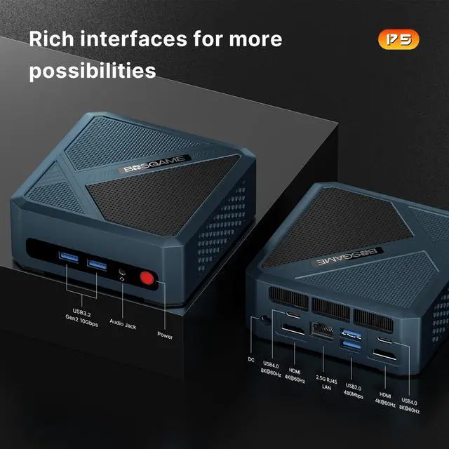 Alt view image 4 of 5 - BOSGAME P5 Mini PC Ryzen 5 6600H(Up to 4.5GHz) 24GB DDR5 512GB NVMe PCIe SSD Win OS Mini Computers, 2.5G LAN Ports, 4K Triple Display Business Office Mini Desktop PC,4 USB Ports,Wi-Fi6, BT 5.2