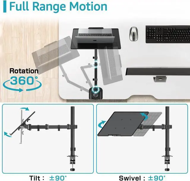 Alt view image 4 of 5 - MOUNTUP Single Laptop Tray Desk Mount for 13-17 Inch Laptop Notebook, Fully Adjustable Laptop Arm, Full Motion Laptop Stand, Holds up to 17.6lbs, with Clamp/Grommet Mounting, MU4001-A