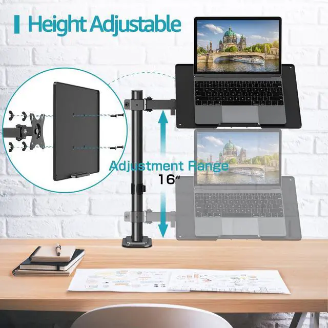 Alt view image 5 of 5 - MOUNTUP Single Laptop Tray Desk Mount for 13-17 Inch Laptop Notebook, Fully Adjustable Laptop Arm, Full Motion Laptop Stand, Holds up to 17.6lbs, with Clamp/Grommet Mounting, MU4001-A