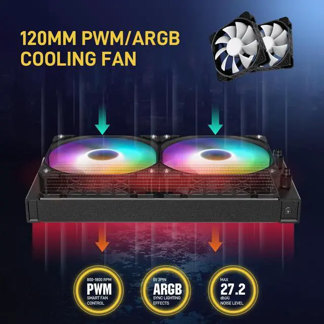 Alt view image 4 of 5 - DARKROCK D240 CPU Liquid Cooler with 240 mm Radiator, Addressable RGB Lights, Pure Copper Pump, and AMD, AM5/ AM4, Intel LGA 1851/1700/1200 Brackets Ready - Black
