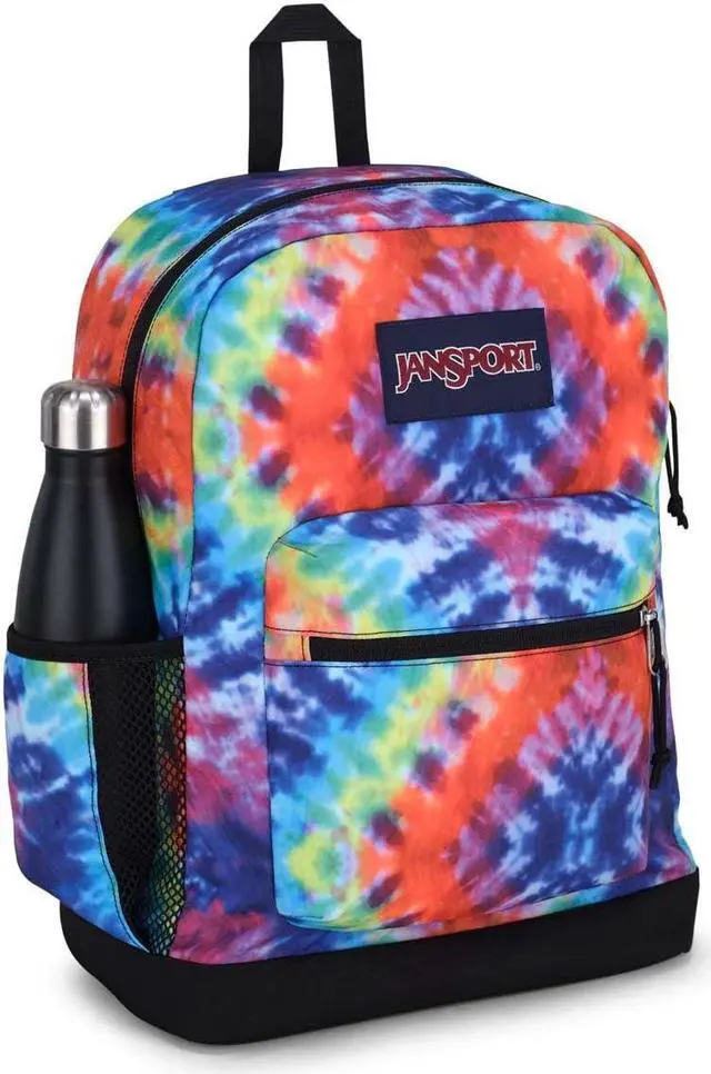 Alt view image 3 of 5 - JanSport Cross Town Plus Backpack - Large Main Compartment, Side Water Bottle Pocket, 15-Inch Padded Laptop Sleeve - Red/Multi Hippie Days