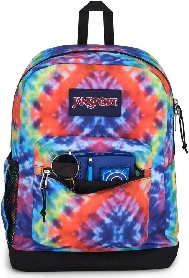 Alt view image 4 of 5 - JanSport Cross Town Plus Backpack - Large Main Compartment, Side Water Bottle Pocket, 15-Inch Padded Laptop Sleeve - Red/Multi Hippie Days