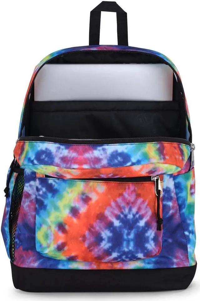 Alt view image 5 of 5 - JanSport Cross Town Plus Backpack - Large Main Compartment, Side Water Bottle Pocket, 15-Inch Padded Laptop Sleeve - Red/Multi Hippie Days
