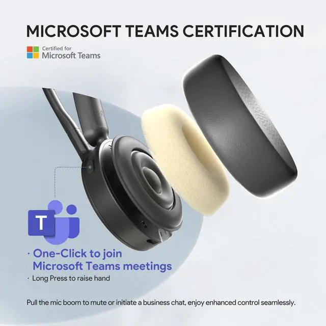 Alt view image 2 of 5 - Yealink BH70 Wireless Bluetooth Headset with Microphone for Work, up to 35h Talking Battery Life, 3-Mic, 147g Lightweight Microsoft Teams Certified Headphone for Open Office, USB-C to A