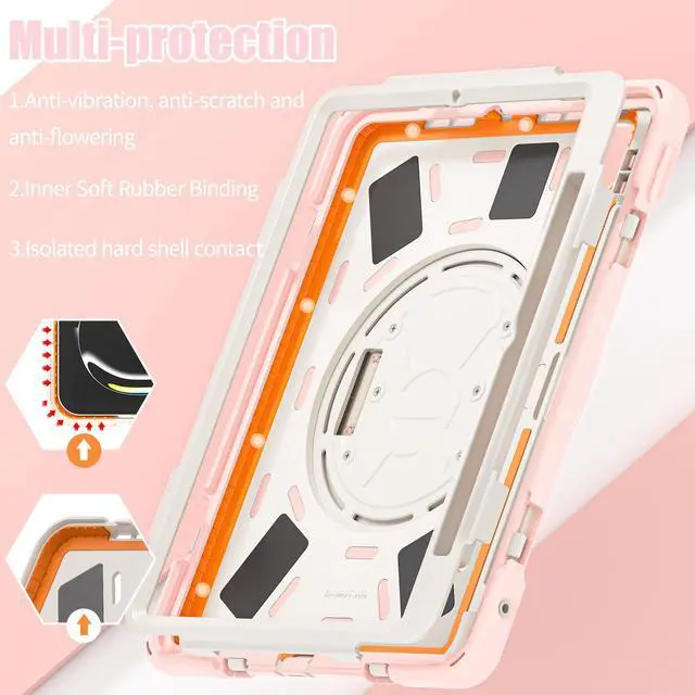 Alt view image 5 of 5 - Batianda Case for iPad Pro 13-inch (2024) M4 Chip Model A2925 Heavy Duty Rugged Durability Silicone Tablet Cover with 360deg Rotating Hand Strap Foldable Hidden Stand & Shoulder Strap, Pink