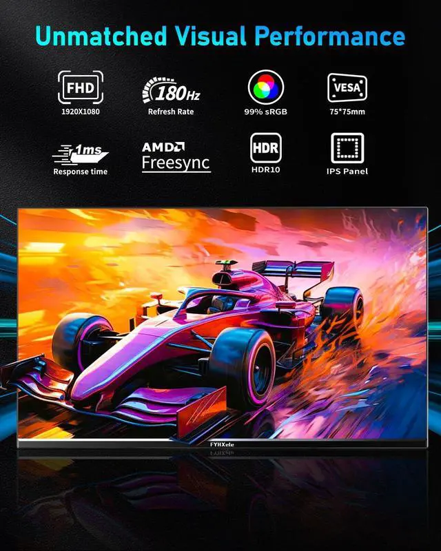 Alt view image 2 of 5 - FYHXele 24 Inch Gaming Monitor FHD 1080P Fast IPS 180Hz, 165Hz Refresh Rate, 1ms, HDR Computer Monitor, HDMI, DisplayPort, Eye Care for Gamers, Compatible Wall Mountable Installs-Black