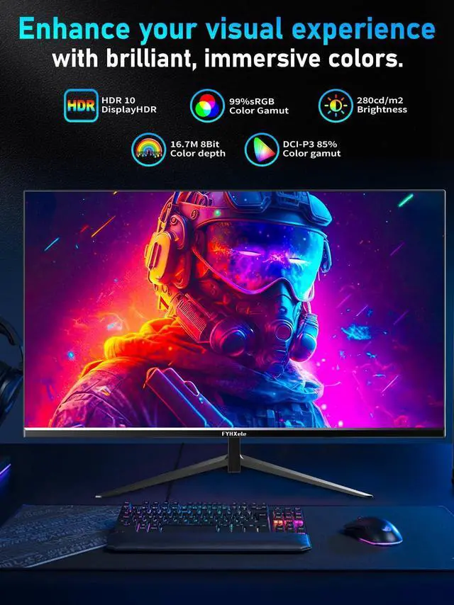 Alt view image 3 of 5 - FYHXele 24 Inch Gaming Monitor FHD 1080P Fast IPS 180Hz, 165Hz Refresh Rate, 1ms, HDR Computer Monitor, HDMI, DisplayPort, Eye Care for Gamers, Compatible Wall Mountable Installs-Black