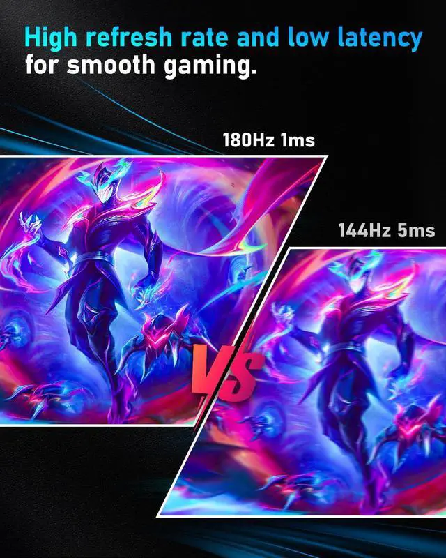 Alt view image 5 of 5 - FYHXele 24 Inch Gaming Monitor FHD 1080P Fast IPS 180Hz, 165Hz Refresh Rate, 1ms, HDR Computer Monitor, HDMI, DisplayPort, Eye Care for Gamers, Compatible Wall Mountable Installs-Black