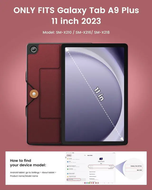 Alt view image 2 of 5 - INFILAND Keyboard Case for Samsung Galaxy Tab A9 Plus 5G with 7-Color Backlight & High Precision Trackpad, Slim and Portable Detachable Folder Style Keyboard Case for Tab A9 11 inch, Burgundy