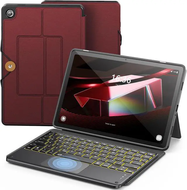 Main image of INFILAND Keyboard Case for Samsung Galaxy Tab A9 Plus 5G with 7-Color Backlight & High Precision Trackpad, Slim and Portable Detachable Folder Style Keyboard Case for Tab A9 11 inch, Burgundy