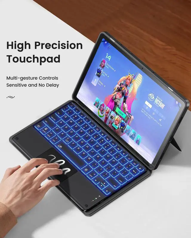 Alt view image 3 of 5 - INFILAND Keyboard Case for Samsung Galaxy Tab A9 Plus 5G with 7-Color Backlight & High Precision Trackpad, Slim and Portable Detachable Folder Style Keyboard Case for Tab A9 11 inch, Burgundy