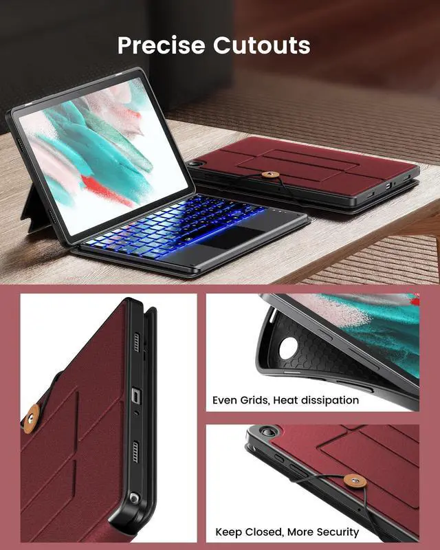 Alt view image 5 of 5 - INFILAND Keyboard Case for Samsung Galaxy Tab A9 Plus 5G with 7-Color Backlight & High Precision Trackpad, Slim and Portable Detachable Folder Style Keyboard Case for Tab A9 11 inch, Burgundy