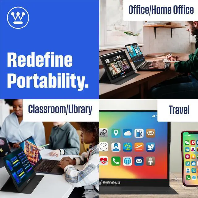 Alt view image 4 of 5 - Westinghouse 15.6 Inch Portable Monitor for Laptop & Travel, 1080p, 60Hz, IPS Display, Full HD Screen with Magnetic Protective Cover, Built in Speakers, 1x Mini HDMI, 1x USB Type-C