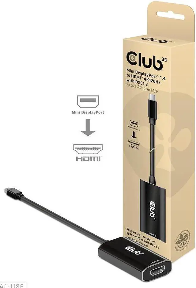 Alt view image 2 of 5 - Club 3D CAC-1186 Mini DisplayPort 1.4 to HDMI 4K120Hz/8K60Hz HDR Active Adapter M/F