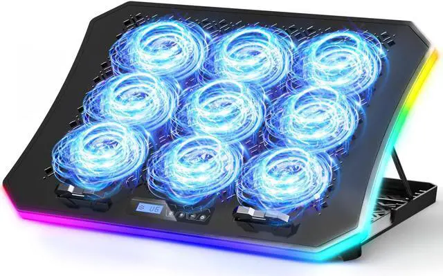 Main image of KeiBn Upgraded Gaming Laptop Cooler Pad with 9 Quiet RGB Fans, Cooling Pad for 15.6-17.3 Inch Laptops with 7 Height Stands, 2 USB Ports, Phone Stand-Blue
