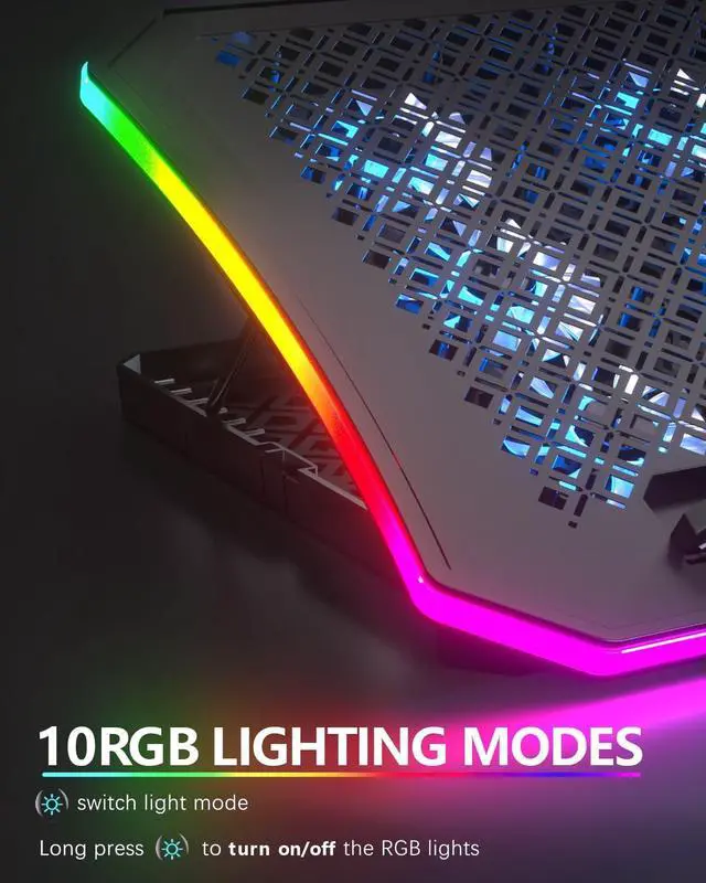 Alt view image 5 of 5 - KeiBn Upgraded Gaming Laptop Cooler Pad with 9 Quiet RGB Fans, Cooling Pad for 15.6-17.3 Inch Laptops with 7 Height Stands, 2 USB Ports, Phone Stand-Blue