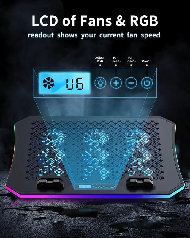 Alt view image 4 of 5 - KeiBn Upgraded Gaming Laptop Cooler Pad with 9 Quiet RGB Fans, Cooling Pad for 15.6-17.3 Inch Laptops with 7 Height Stands, 2 USB Ports, Phone Stand-Blue