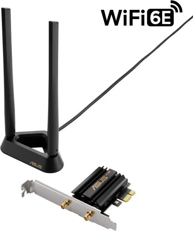 Alt view image 2 of 5 - ASUS WiFi 6E + Bluetooth 5.2 PCI-E Expansion Card (PCE-AXE58BT) - Supports 6GHz Band, WPA3, 160MHz, WPA3 Network Security, OFDMA and MU-MIMO, External Antenna, Magnetic Base, Ultra Low Latency