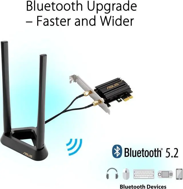 Alt view image 5 of 5 - ASUS WiFi 6E + Bluetooth 5.2 PCI-E Expansion Card (PCE-AXE58BT) - Supports 6GHz Band, WPA3, 160MHz, WPA3 Network Security, OFDMA and MU-MIMO, External Antenna, Magnetic Base, Ultra Low Latency