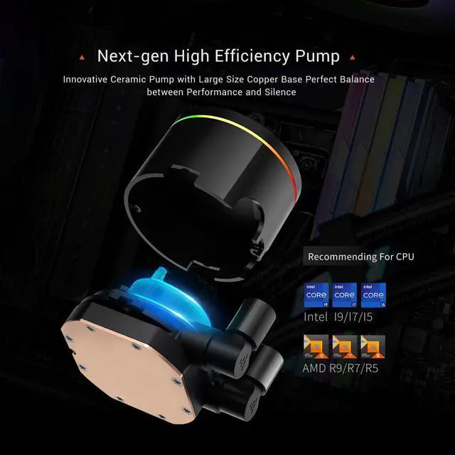 Alt view image 2 of 5 - PCCOOLER ARGB CPU Cooler Liquid Freezer, 360mm AIO Water Cooling with 120mm Silent ARGB Fans, Infinite Halo Lighting, Compatible with Intel LGA 115X/1200/1700/20XX & AMD AM4/AM5(CPS DA360 Pro)