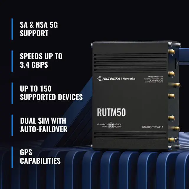 Alt view image 3 of 5 - Teltonika RUTM50 WiFi Router Dual SIM Card Slot - 5G Ultra High Speeds Up to 3.4 Gbps - Auto Failover with SA & NSA 5G Architecture Support - 4G Compatibility Wireless Router (TELRUTM50000000)