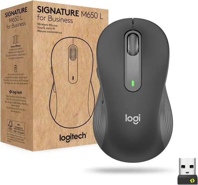 Main image of Logitech Signature M650 L for Business Wireless Mouse, for Large Sized Hands, Logi Bolt, Bluetooth, SmartWheel - Graphite