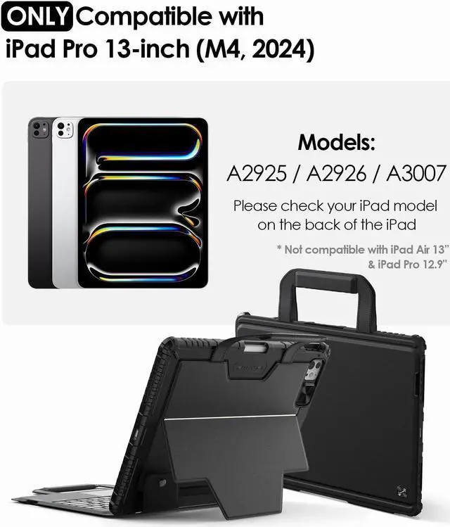 Alt view image 2 of 5 - Nillkin Carry Go Keyboard Case for iPad Pro 13 inch (M4) 2024 with Handle, Rugged Case with Detachable Keyboard for iPad Pro 13, Magic Trackpad, 7 Colors Backlit, Camera Cover, Black