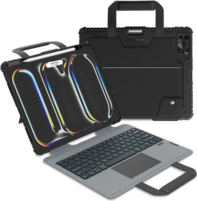 Main image of Nillkin Carry Go Keyboard Case for iPad Pro 13 inch (M4) 2024 with Handle, Rugged Case with Detachable Keyboard for iPad Pro 13, Magic Trackpad, 7 Colors Backlit, Camera Cover, Black