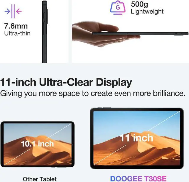 Alt view image 2 of 5 - DOOGEE 11 Inch Tablet,2024 Tablet 11'' Android 14 9GB+128GB/1TB TF Octa-Core, 2.4K Display, 8580mAh, 4G-LTE Android Tablet, Bluetooth 5.0+2.4G/5G WiFi Android 14Tablet, GPS,Type-C, Metal Body
