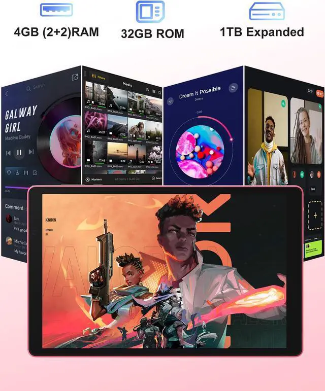 Alt view image 2 of 5 - BAKEN 10 Inch Tablet, Android 12 Tablets, 4(2+2) GB RAM, 32GB ROM, 1280x800 IPS HD Touchscreen, Quad Core Processor, GMS, WiFi 6, 6000mAh Battery, Bluetooth Tablet PC, Dual Camera, Games(Pink)