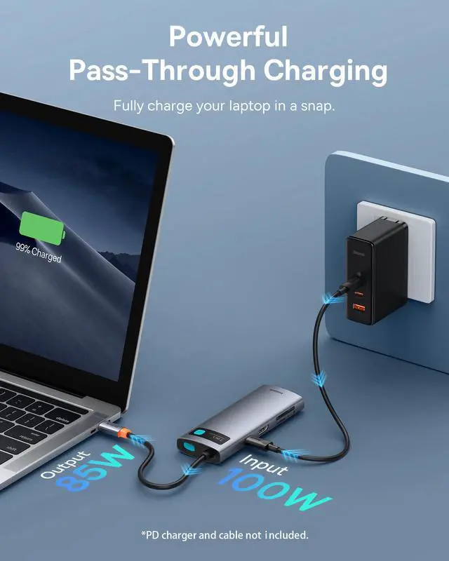Alt view image 4 of 5 - Baseus 7 in 1 Laptop Docking Station and Baseus USB Type C Cable for Car, Retractable Cable(3FT) Curly USB A to USB-C Fast Charger Cord