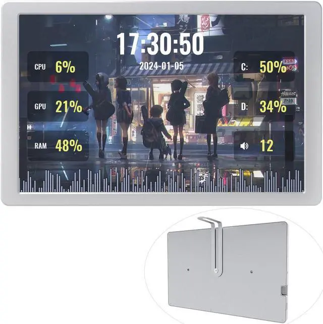 Main image of Waveshare 8inch USB Monitor, 1280 x 800 Resolution, PC Case Secondary Screen/Desktop RGB Ambient Screen, IPS Panel, with Music Spectrum Analysis Function, Type-C Interface, CNC Metal Case, Silver