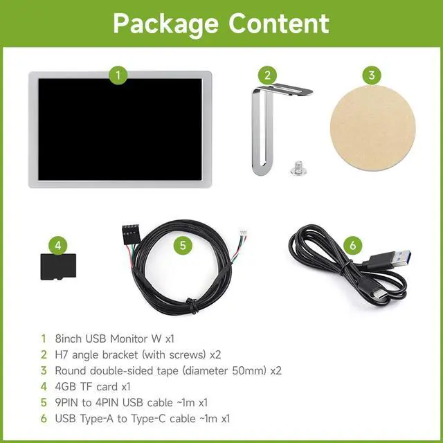 Alt view image 2 of 5 - Waveshare 8inch USB Monitor, 1280 x 800 Resolution, PC Case Secondary Screen/Desktop RGB Ambient Screen, IPS Panel, with Music Spectrum Analysis Function, Type-C Interface, CNC Metal Case, Silver