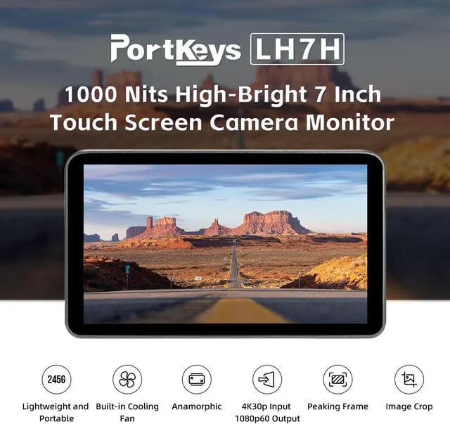 Alt view image 2 of 5 - Portkeys LH7H Camera Field Monitor 7" 1000nit Touch Screen Freeze Frame FHD 1080P60 3D LUT ARRI False Color for DSLR (White)