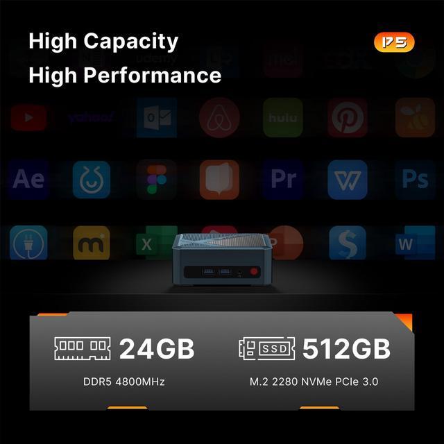 Alt view image 4 of 5 - BOSGAME Ryzen Mini PC Dual USB4, AMD Ryzen 5 6600H 24GB DDR5 512GB PCIe3.0 SSD Small Gaming PC,Radeon 660M,2xHDMI/WiFi6E/BT5.2,Home Office Gamer