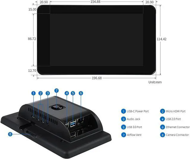 Alt view image 2 of 5 - Waveshare 7 Inch DSI LCD Screen with Case for Raspberry Pi 4B, 800x480 Capacitive Touch Screen Monitor Support Raspbian/Ubuntu/Kali/Win 10 IoT