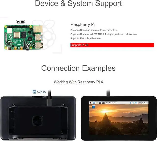 Alt view image 5 of 5 - Waveshare 7 Inch DSI LCD Screen with Case for Raspberry Pi 4B, 800x480 Capacitive Touch Screen Monitor Support Raspbian/Ubuntu/Kali/Win 10 IoT
