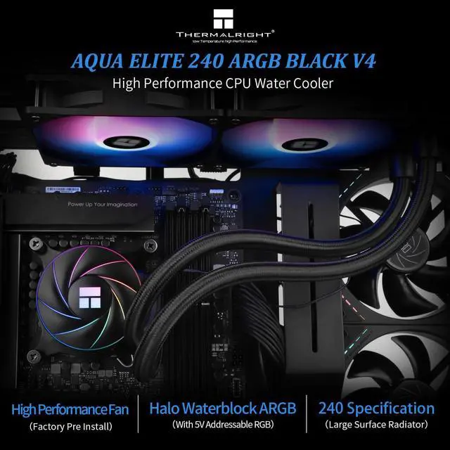 Alt view image 2 of 5 - Thermalright Aqua Elite 240 ARGB V4 CPU Aio Cooler, 240 CPU Liquid Cooling, Pump Head Speed up to 6400RPM,for AM4/AM5, Intel LGA1851/1150/1151/1200/2011/1700,High Performance Radiator