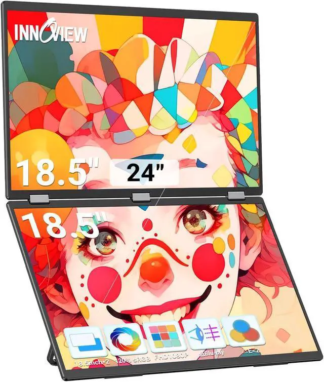 Main image of InnoView 18.5" Laptop Screen Extender 115% sRGB Dual Monitors Stacked Folding Triple Monitor (Wins/Mac) 1080P Triple Portable Monitor for Laptop 90deg/180deg Automatic Rotation