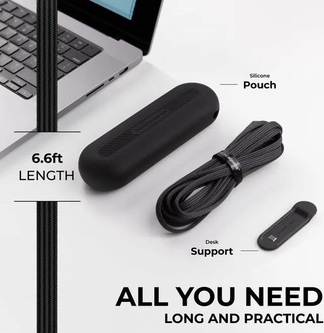Alt view image 4 of 5 - Rolling Square New inCharge XL 6-in-1, (3X Pack) Multi Charging Cable 100W Ultra-Fast Charging, Portable USB and USB-C Cable, 10Ft/3m, Black