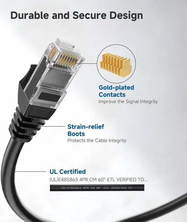 Alt view image 4 of 5 - Cable Matters 10Gbps Snagless Long Cat 6 Ethernet Cable - 200ft, Cat 6 Cable, Cat6 Cord, Ethernet Cord, Black