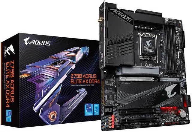 Main image of GIGABYTE Z790 AORUS ELITE AX DDR4 Intel LGA 1700 ATX Motherboard, 4x DDR4 ~128GB, 3x PCI-E x16, 4x M.2, 4x SATA, 5x USB 3.2, 1x USB-C, 4x USB 2.0