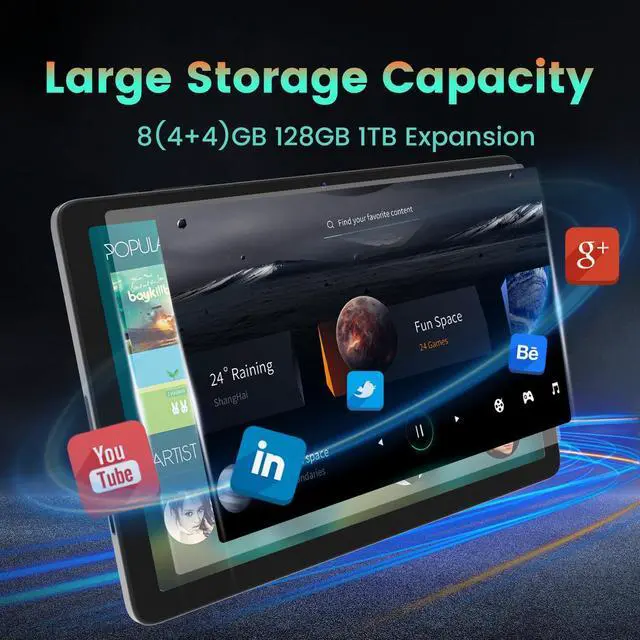 Alt view image 4 of 5 - Android 14 Tablets 10 inch, Octa-Core 8GB RAM+128GB ROM, 5G+2.4G Wi-Fi/Bluetooth, FHD Display, 6000mAh Battery, Portable Tablets Built-in 8MP Rear Camera and 5MP Front Camera
