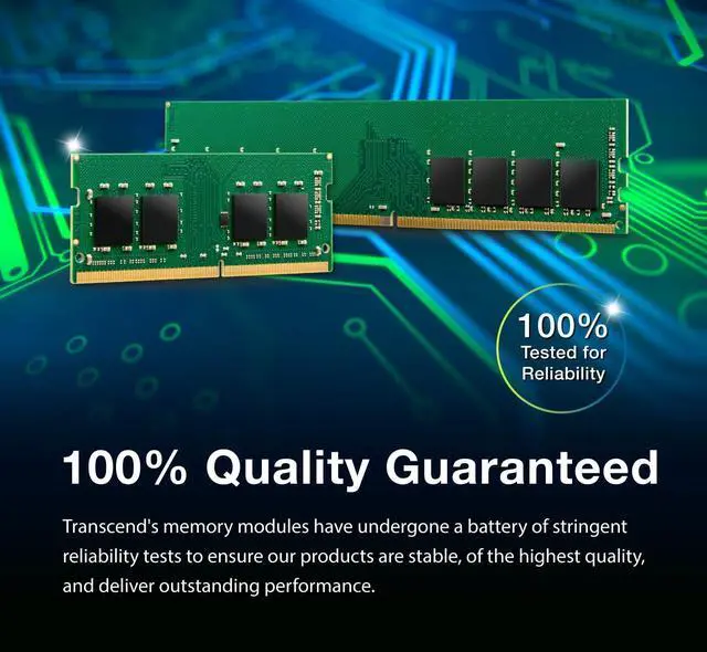 Alt view image 2 of 5 - Transcend 32GB DDR4 3200MHz U-DIMM 2Rx8 1.2V, RAM, PC4-25600, CL22, Desktop Memory Module - JM3200HLE-32G